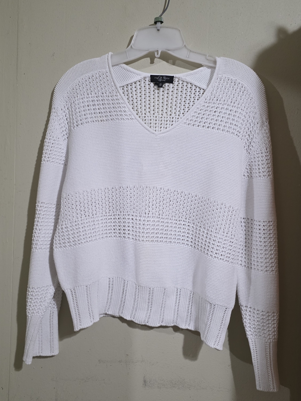 Rag & Bone Fayed Stripe Cropped Kinit Sweater White Size XS